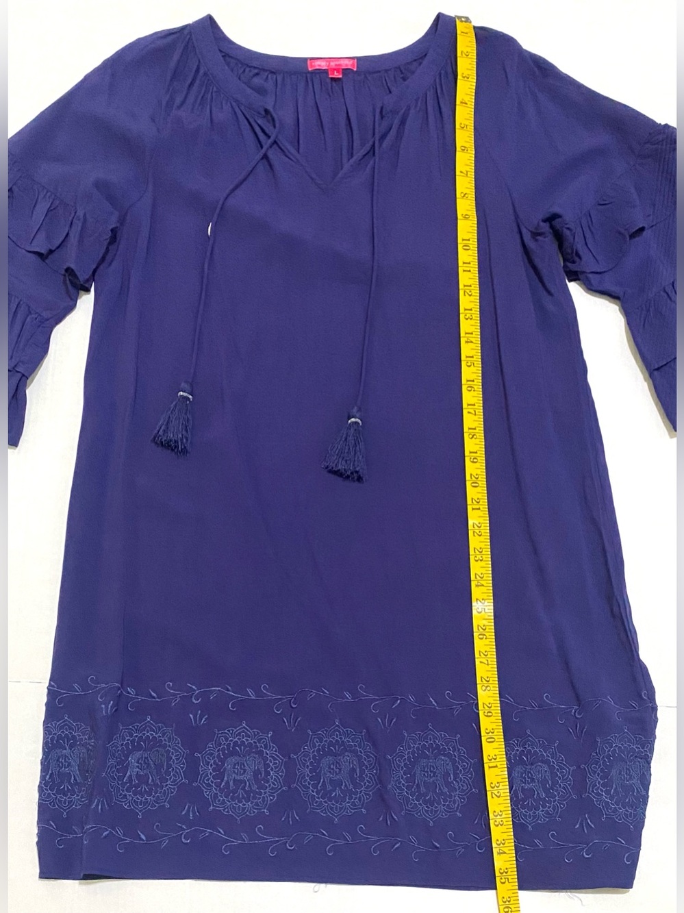 Simply Southern Womens L Navy Blue Embroidered Elephant Dress Coastal Preppy - Picture 10 of 13